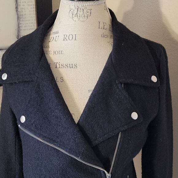 Black Mixed Wool Moto Jacket - Picture 3 of 15